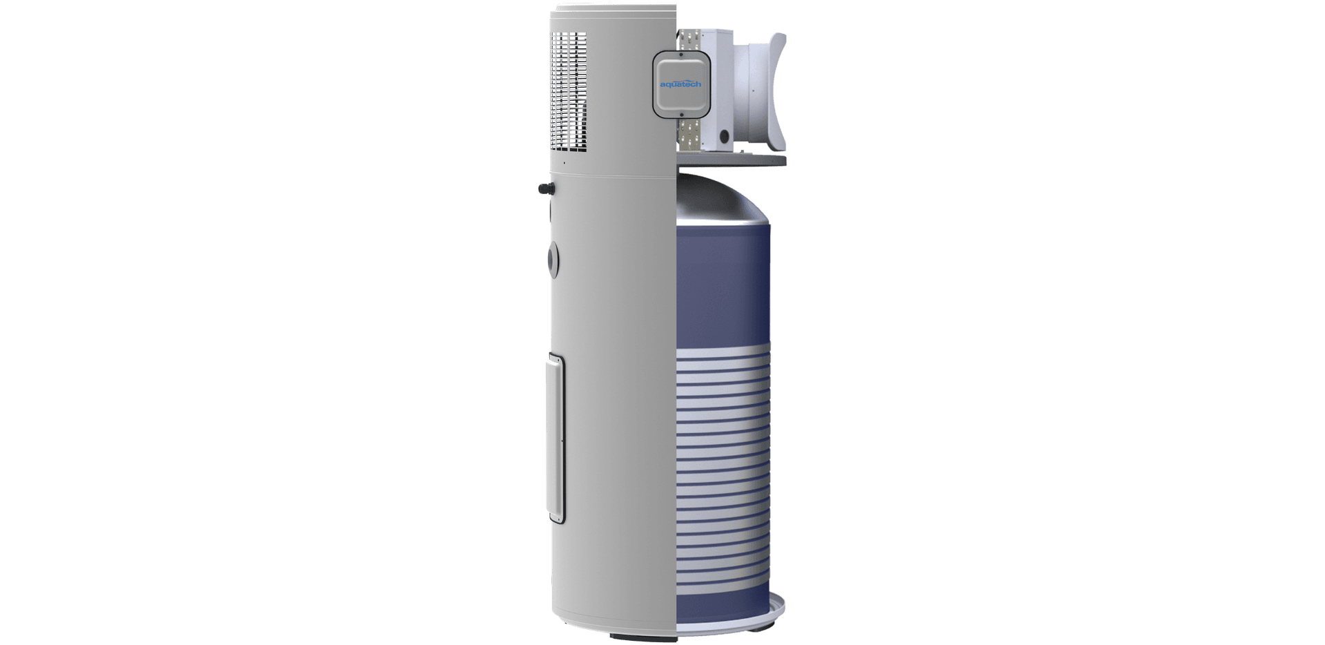 Aquatech RAPID X6 heat pump hot water system front and side render